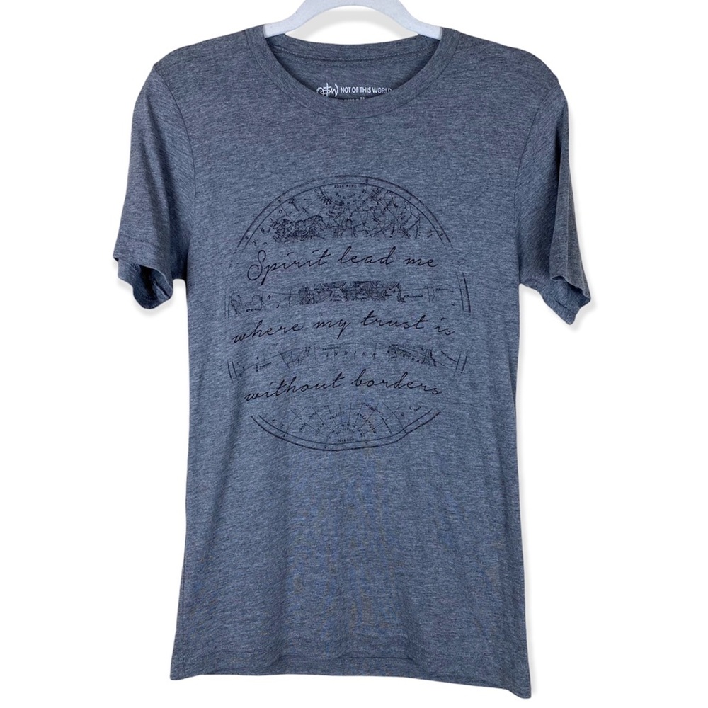 NOTW Not Of This World Scripture Christian Scoop Neck Short Sleeve Gray T-Shirt